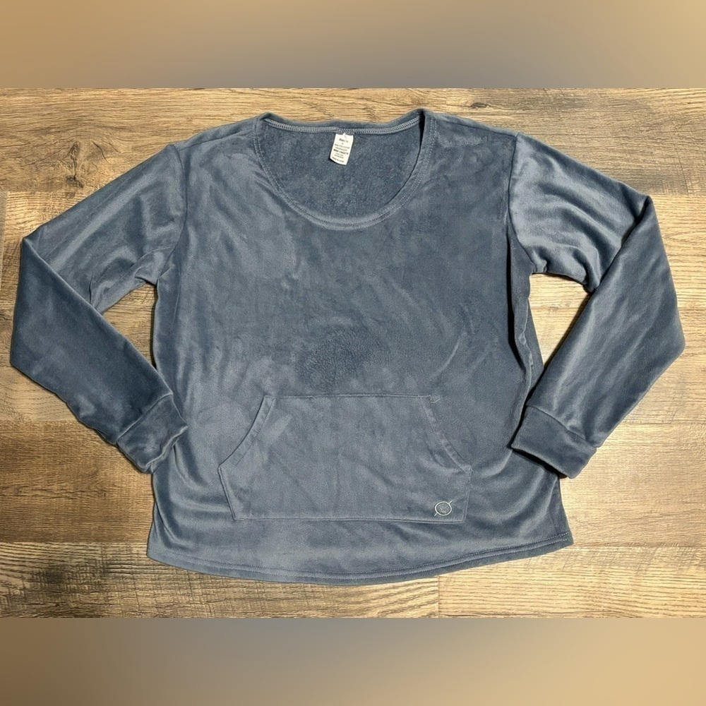 Born Velour Kangaroo Pocket Blue Mauve Pull Over Sweater Women's Size‎ Large